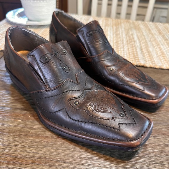 Lounge by Mark Nason U Rock Western Leather Slip On‎ Loafers Dress Shoes Mens  8 - Picture 1 of 12